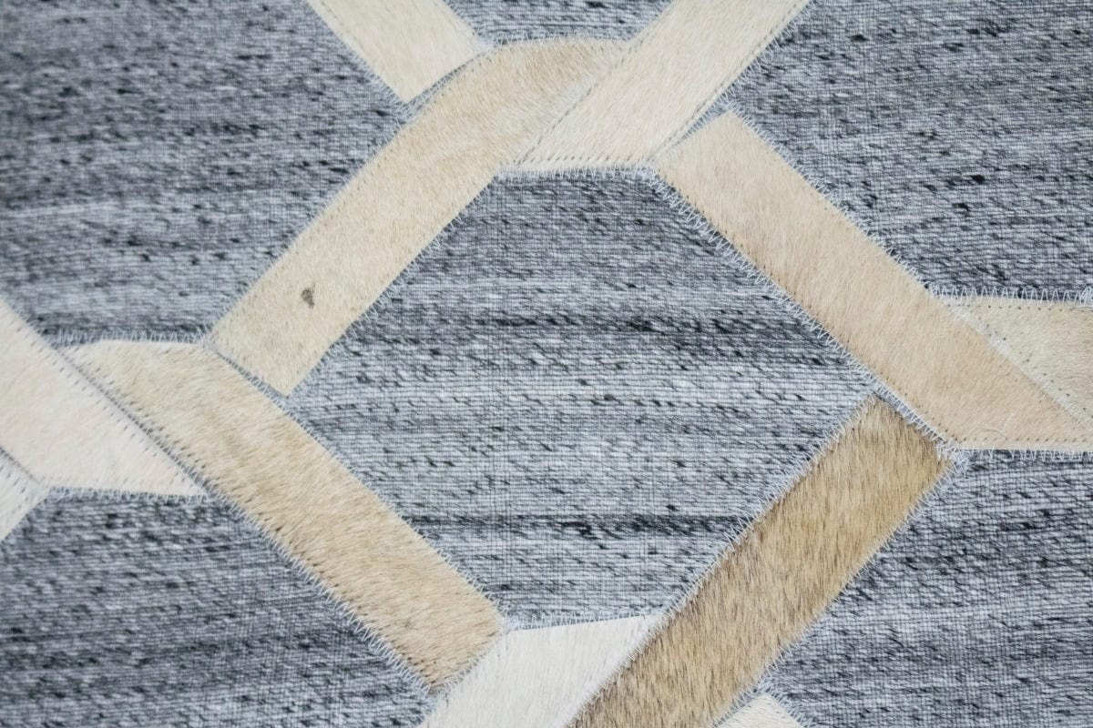 Gray Beige Geometric 4X6 Cowhide Patchwork Modern Rug