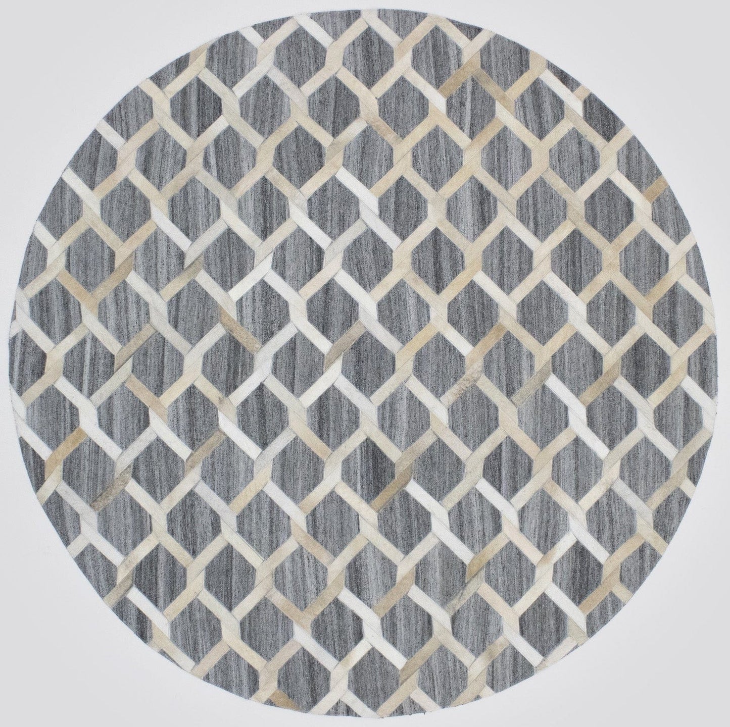 Grey Beige Geometric 6X6 Modern Cowhide Patchwork Oriental Rug