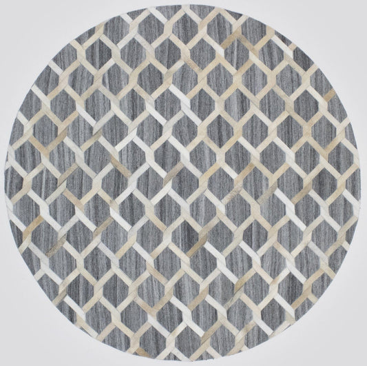 Grey Beige Geometric 6X6 Modern Cowhide Patchwork Oriental Rug