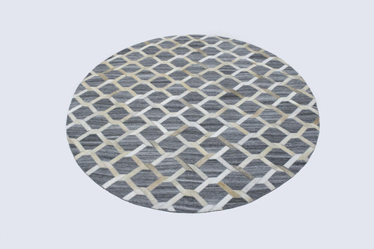 Grey Beige Geometric 6X6 Modern Cowhide Patchwork Oriental Rug
