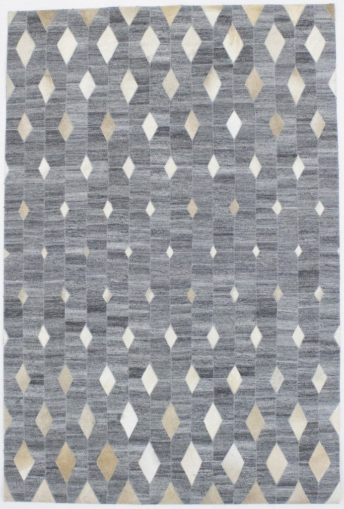 Grey Geometric 4X6 Modern Cowhide Patchwork Print Oriental Rug