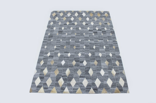 Grey Geometric 4X6 Modern Cowhide Patchwork Print Oriental Rug