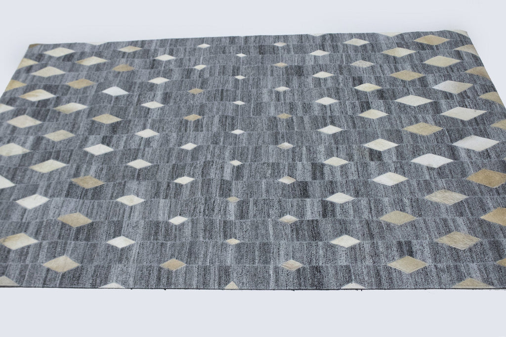 Grey Geometric 4X6 Modern Cowhide Patchwork Print Oriental Rug