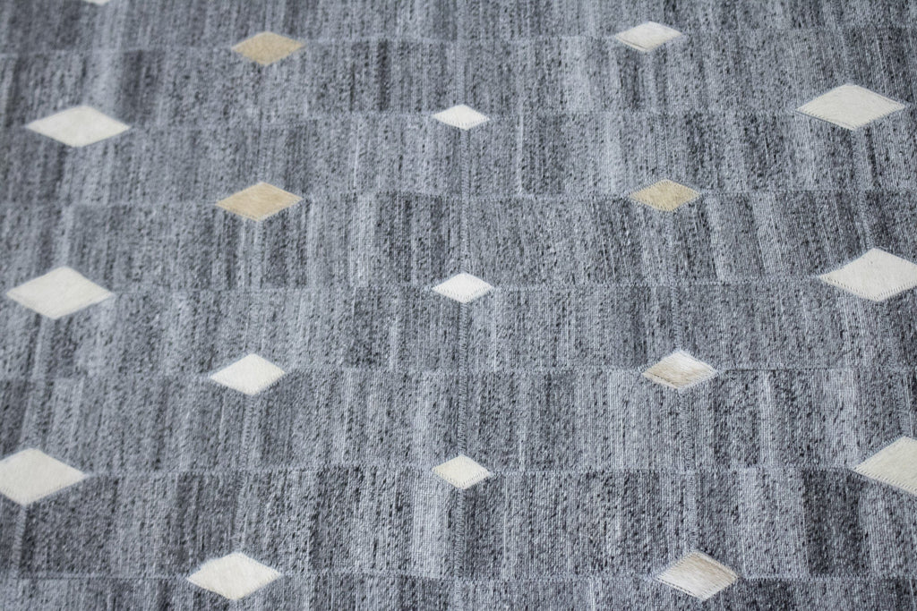 Grey Geometric 4X6 Modern Cowhide Patchwork Print Oriental Rug