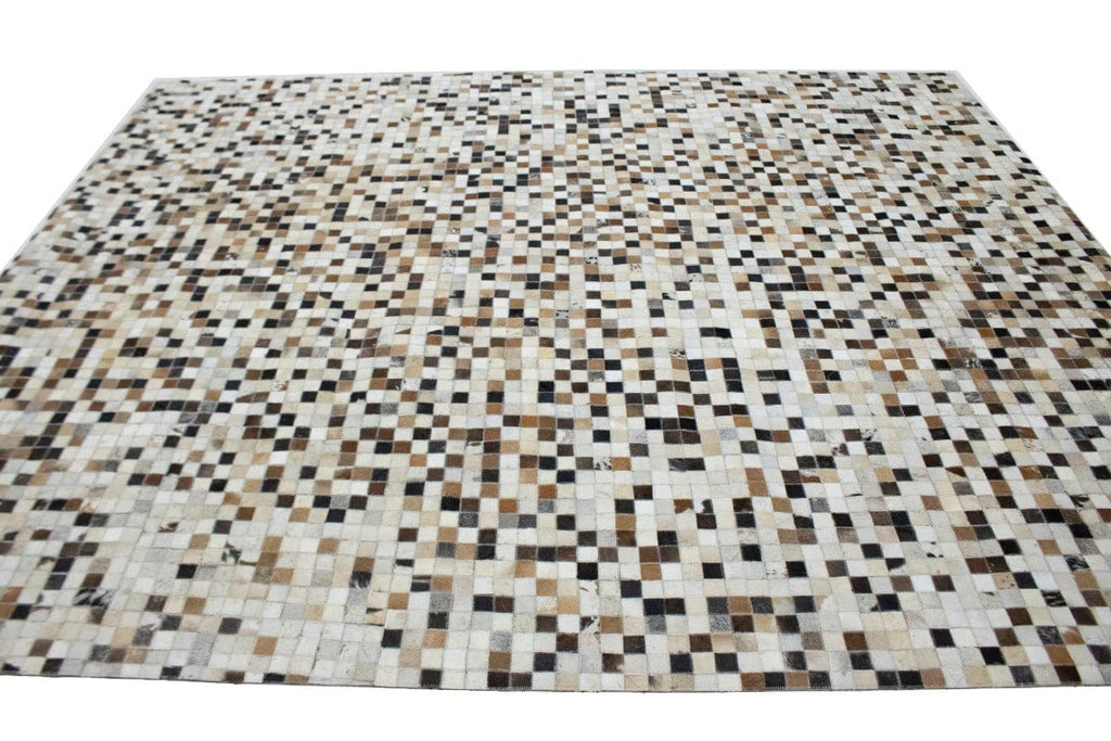 Ivory Geometric 8X10 Cowhide Patchwork Modern Rug