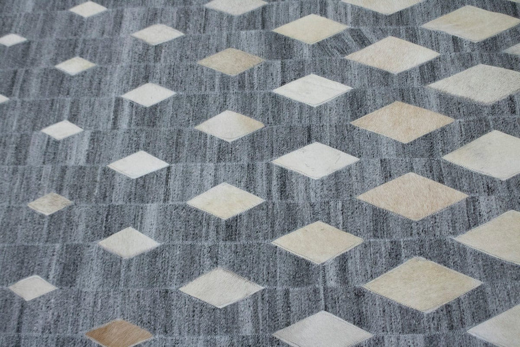 Gray Geometric 8X8 Cowhide Patchwork Modern Rug