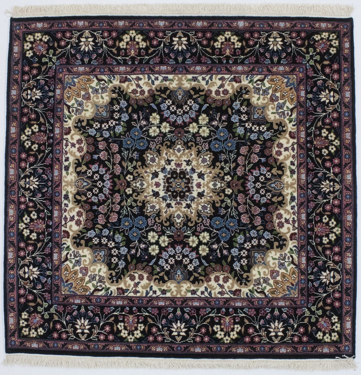 Black Floral Kirman 5X5 Oriental Rug