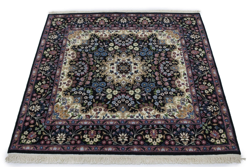 Black Floral Kirman 5X5 Oriental Rug