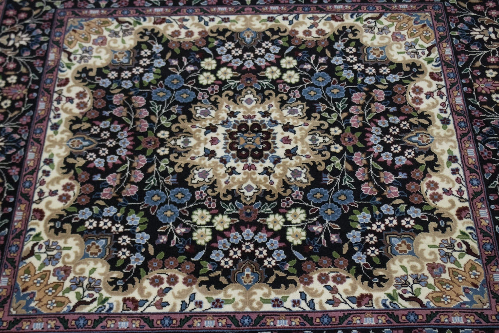 Black Floral Kirman 5X5 Oriental Rug