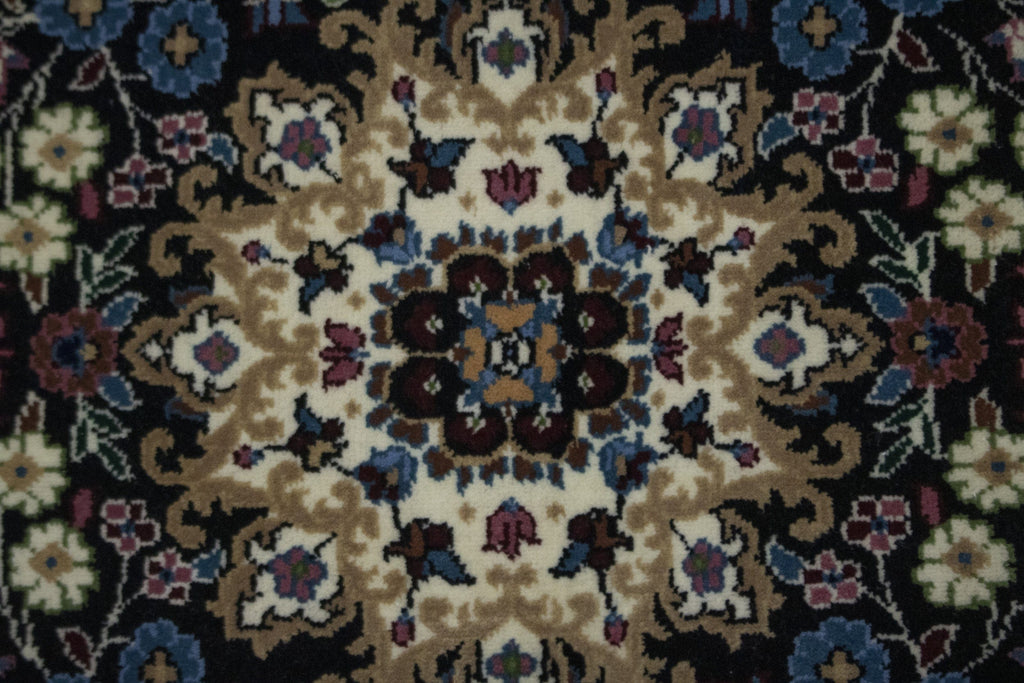 Black Floral Kirman 5X5 Oriental Rug