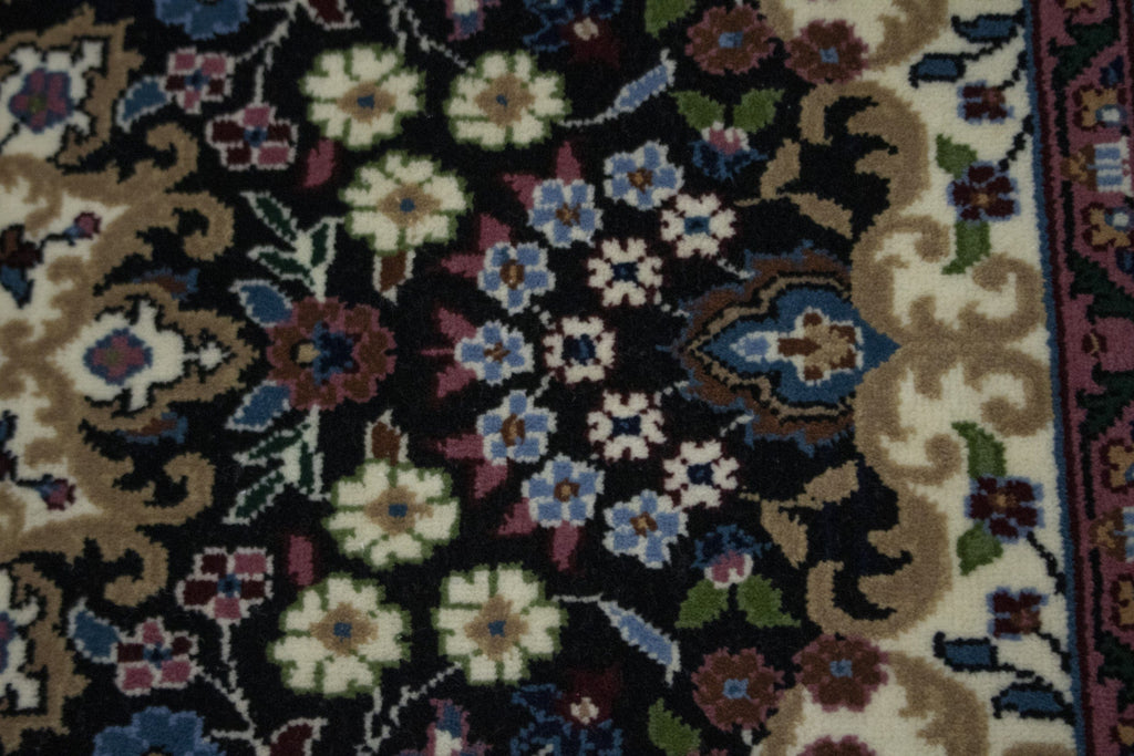 Black Floral Kirman 5X5 Oriental Rug