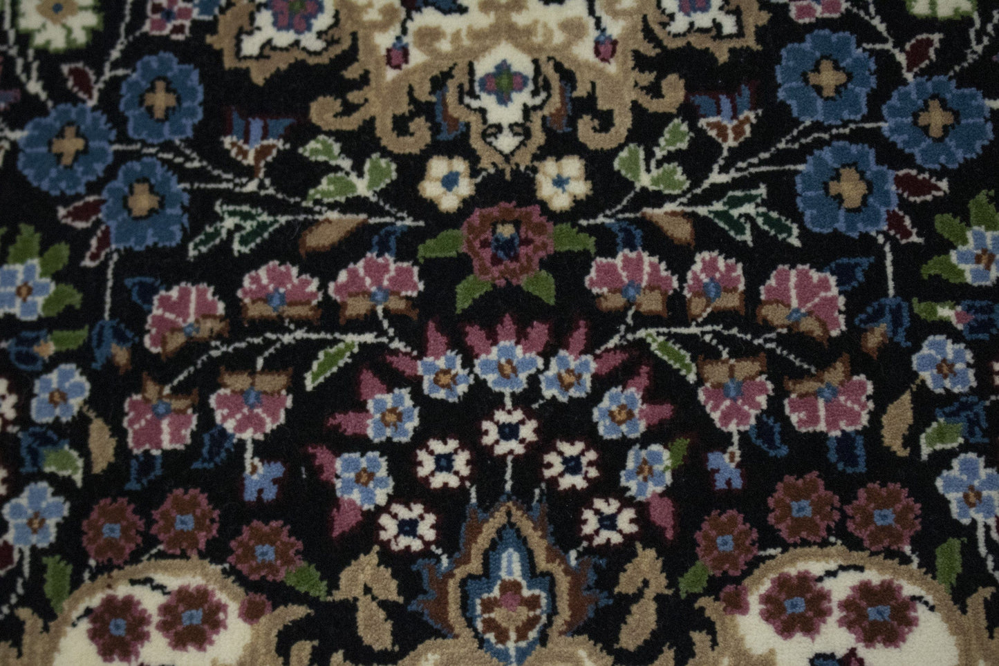 Black Floral Kirman 5X5 Oriental Rug