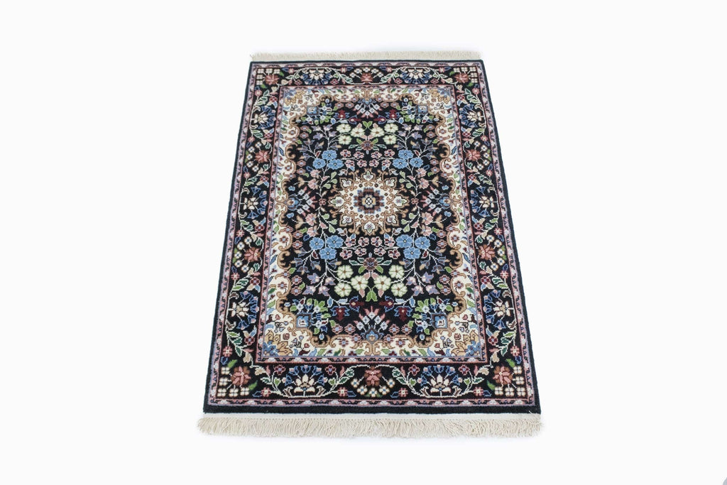 Black Floral Kirman 3X4 Oriental Rug