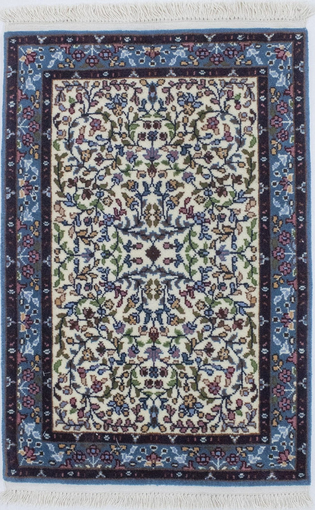 Cream Floral Kirman 2X3 Oriental Rug