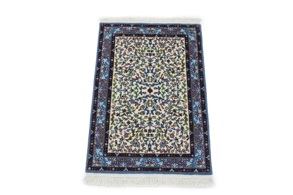 Cream Floral Kirman 2X3 Oriental Rug