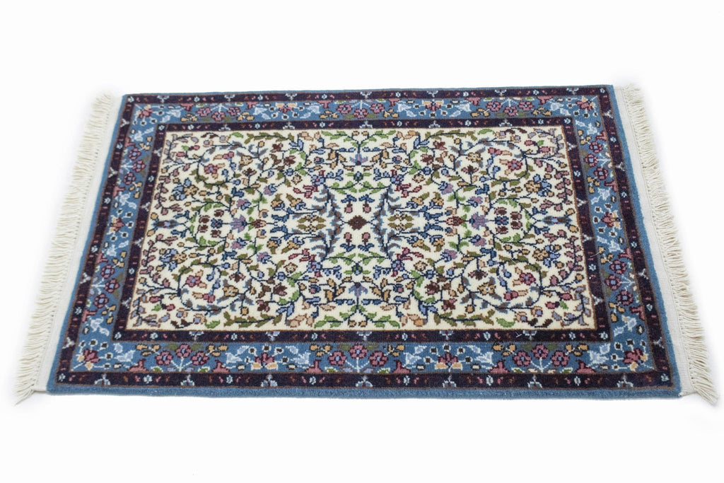 Cream Floral Kirman 2X3 Oriental Rug