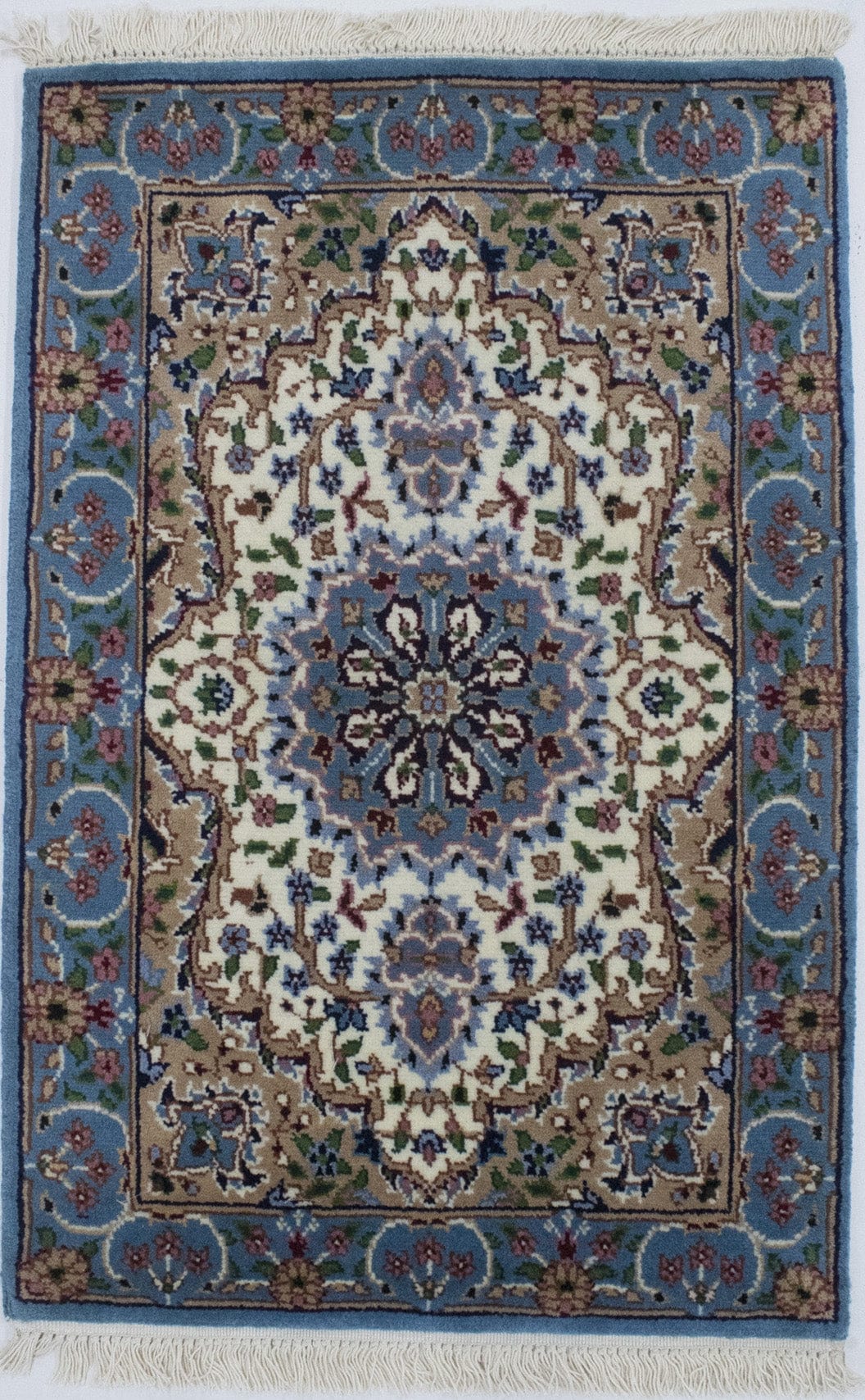 Cream Floral Kirman 2X3 Oriental Rug