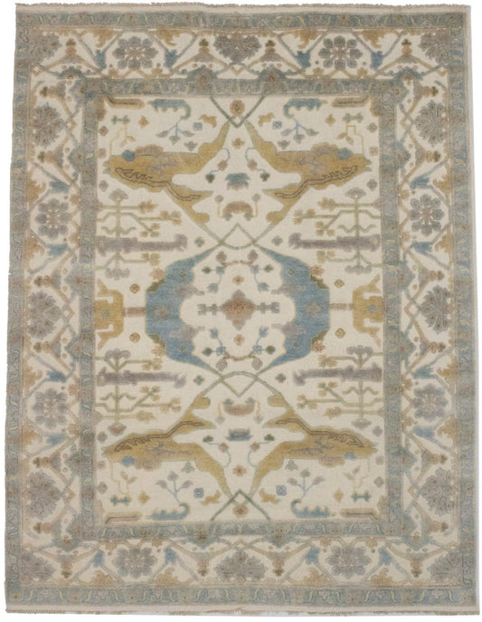 Cream Floral Traditional 8X10 Casual Oushak Oriental Rug