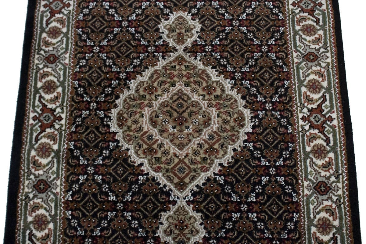 Black Floral Geometric 3X13 Tabriz Fish Mahi Oriental Runner Rug