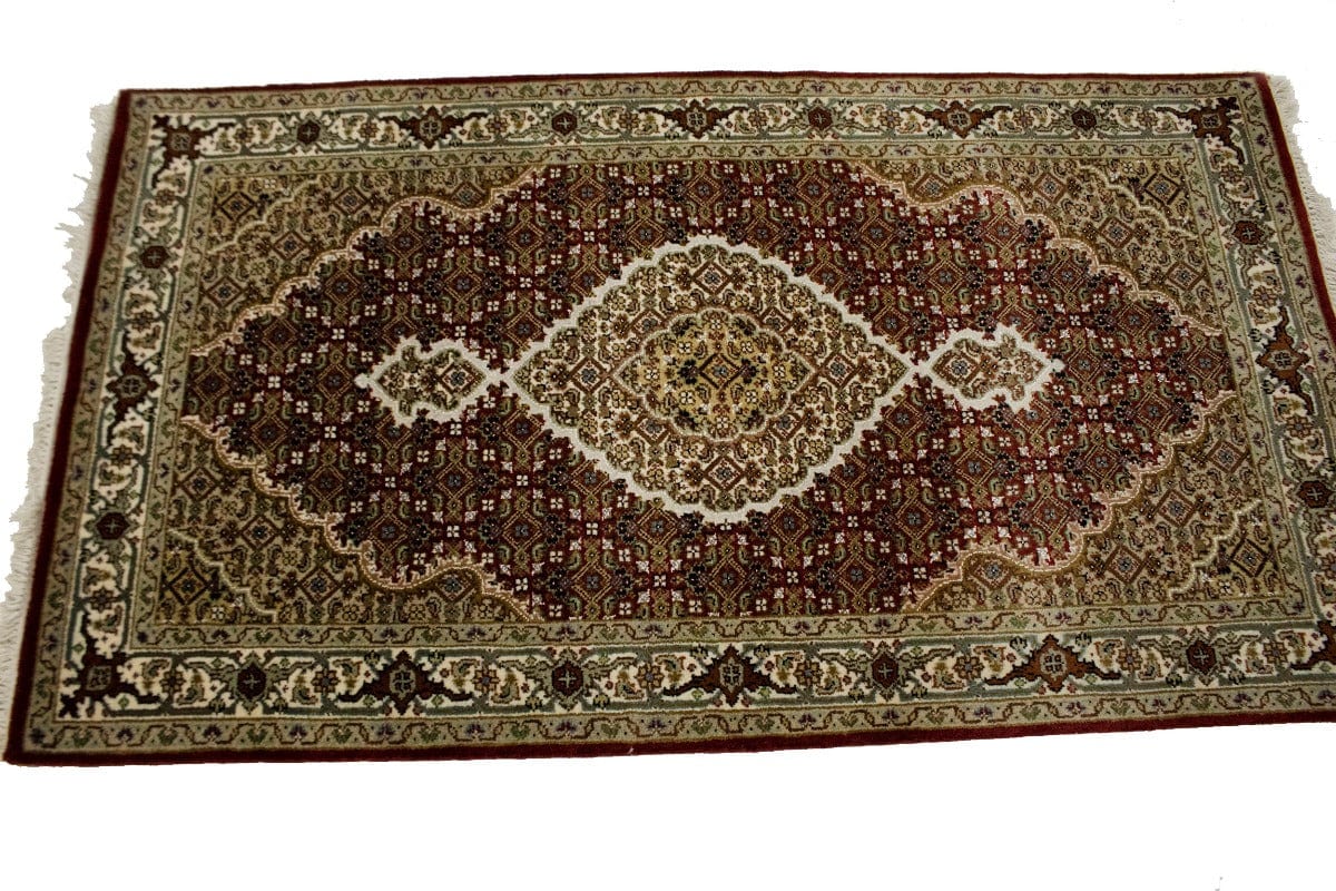 Red Floral Geometric 3X5 Tabriz Fish Mahi Oriental Rug