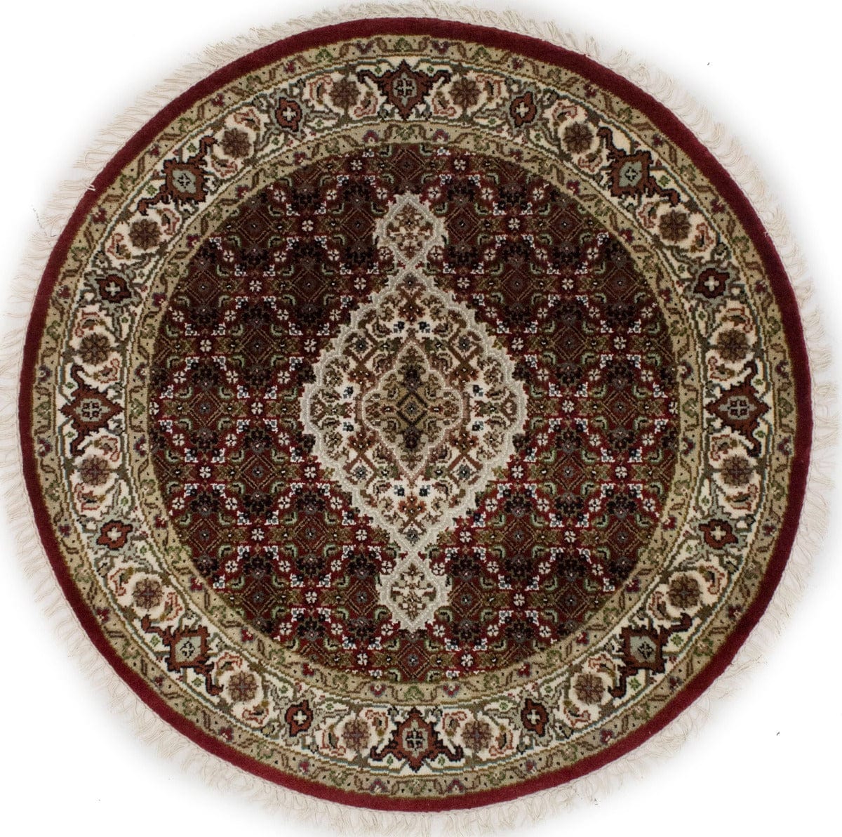 Red Floral Geometric 3X3 Tabriz Fish Mahi Oriental Round Rug