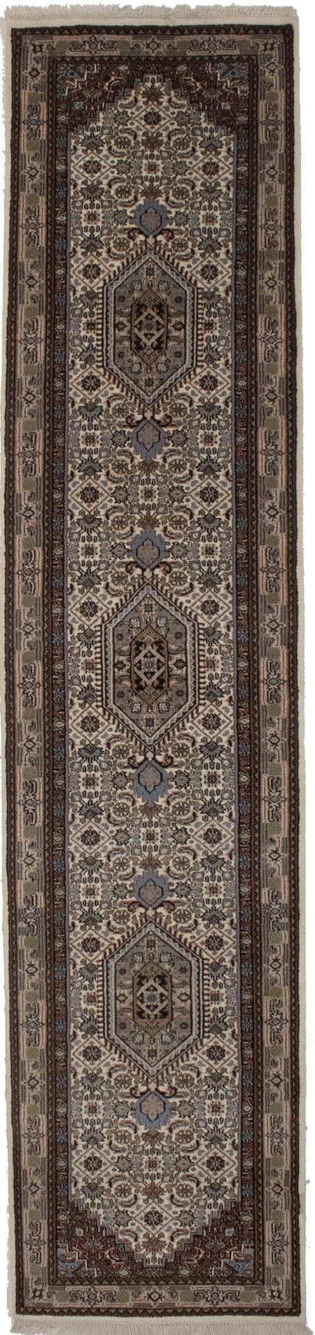 Cream Geometric 3X12 Indo Bidjar Oriental Runner Rug