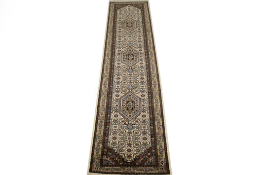 Cream Geometric 3X12 Indo Bidjar Oriental Runner Rug