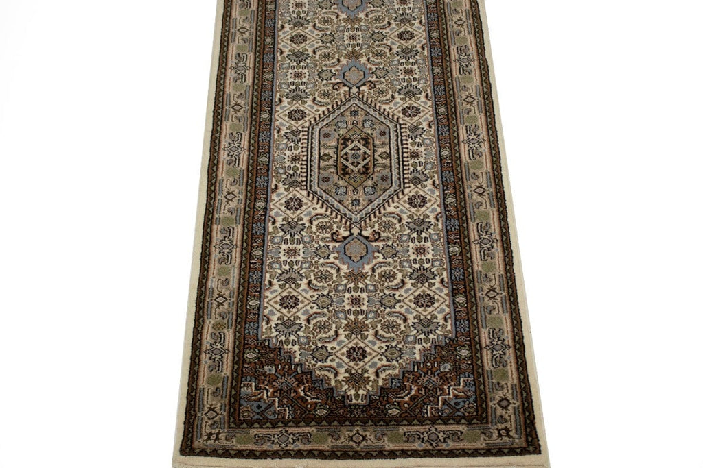 Cream Geometric 3X12 Indo Bidjar Oriental Runner Rug