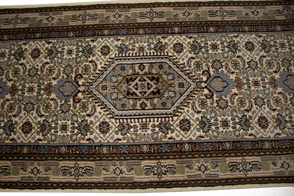 Cream Geometric 3X12 Indo Bidjar Oriental Runner Rug