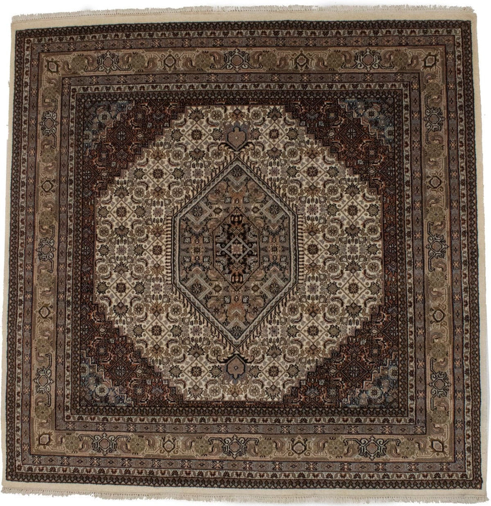 Cream Floral Geometric 7X7 Indo-Bidjar Oriental Square Rug