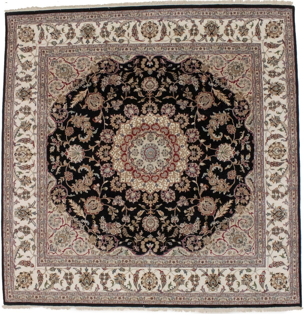 Black Floral Nain 8X8 Oriental Square Rug