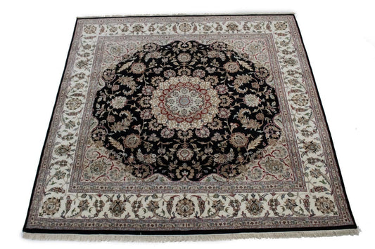 Black Floral Nain 8X8 Oriental Square Rug