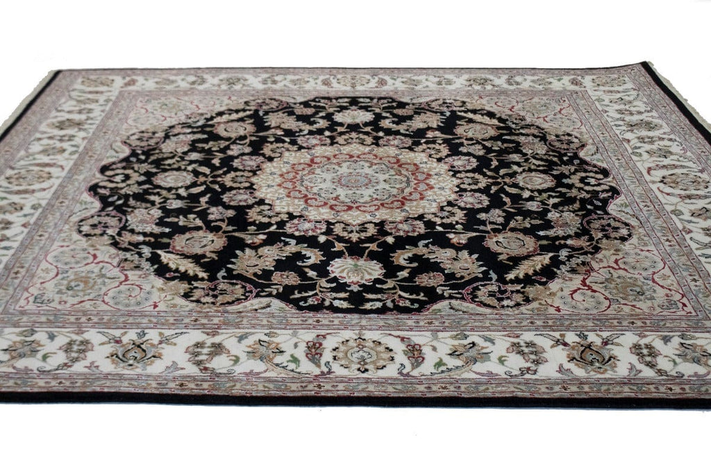 Black Floral Nain 8X8 Oriental Square Rug