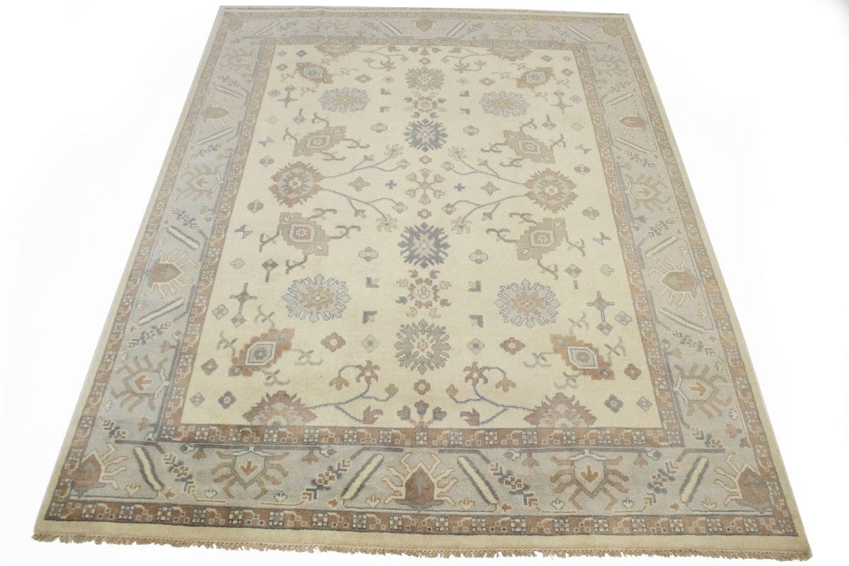 Cream Tan Floral 9X12 Oushak Chobi Oriental Rug