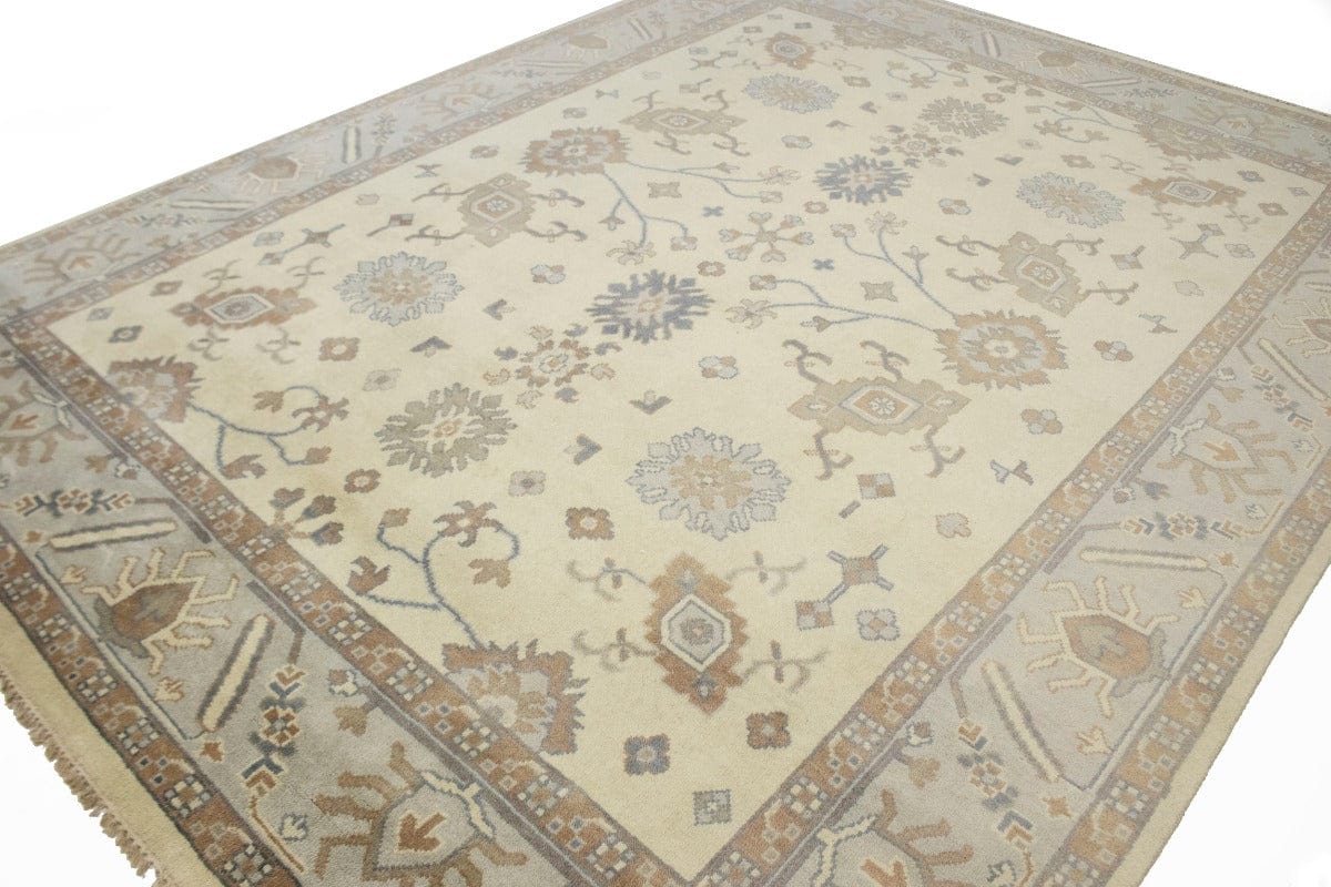 Cream Tan Floral 9X12 Oushak Chobi Oriental Rug