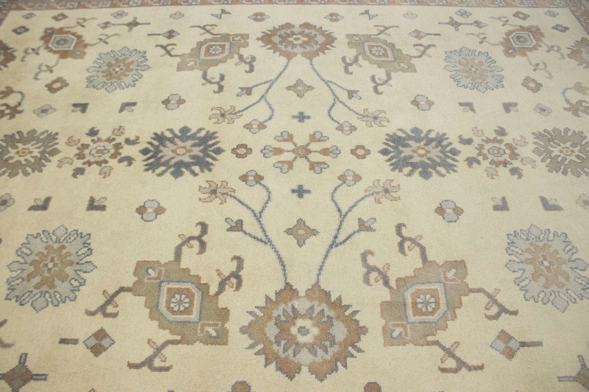 Cream Tan Floral 9X12 Oushak Chobi Oriental Rug