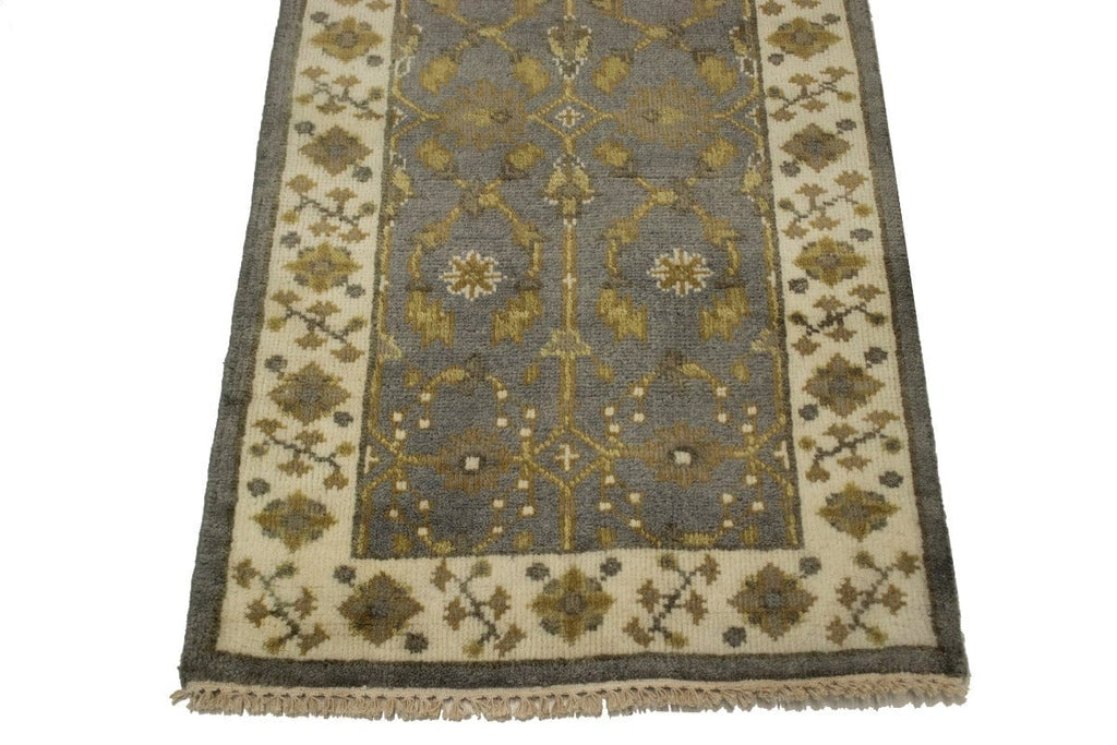 Gray Floral 3X8 Oushak Chobi Oriental Runner Rug