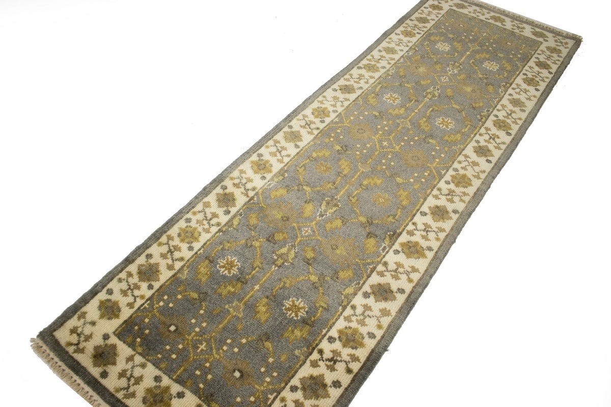 Gray Floral 3X8 Oushak Chobi Oriental Runner Rug