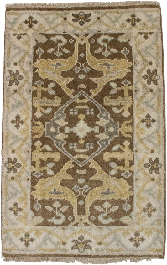 Brown Floral 3X4 Oushak Oriental Rug