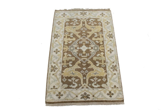 Brown Floral 3X4 Oushak Oriental Rug