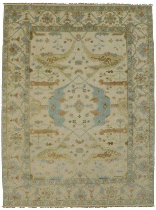 Cream Floral 9X12 Oushak Oriental Rug