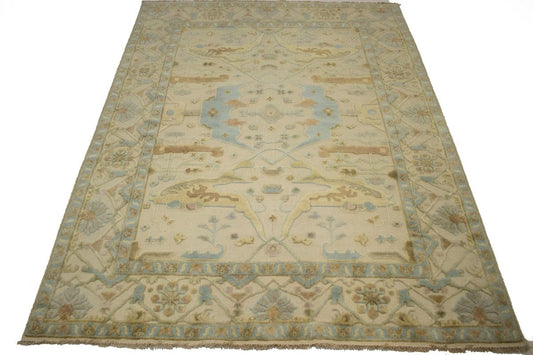 Cream Floral 9X12 Oushak Oriental Rug