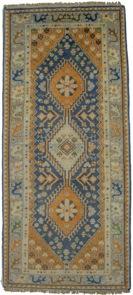 Blue & Orange Geometric 3X6 Indo-Yalameh Oriental Rug