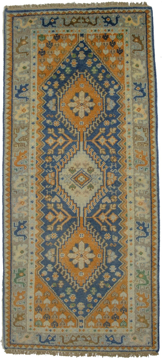 Blue & Orange Geometric 3X6 Indo-Yalameh Oriental Rug