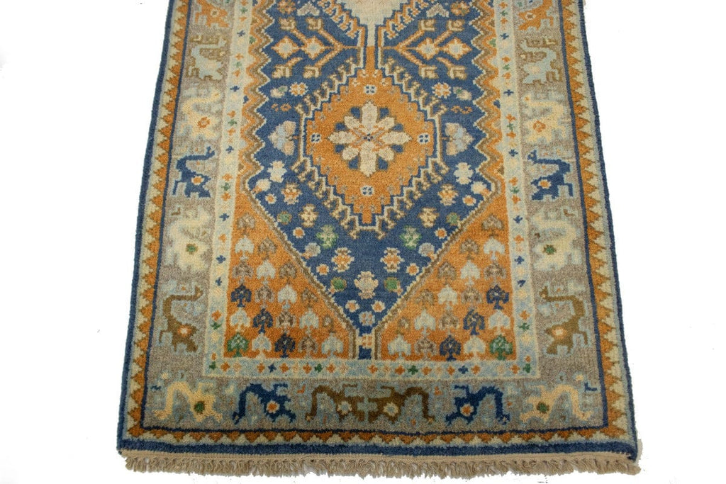 Blue & Orange Geometric 3X6 Indo-Yalameh Oriental Rug