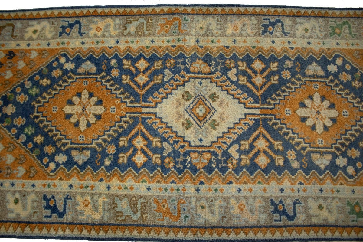 Blue & Orange Geometric 3X6 Indo-Yalameh Oriental Rug