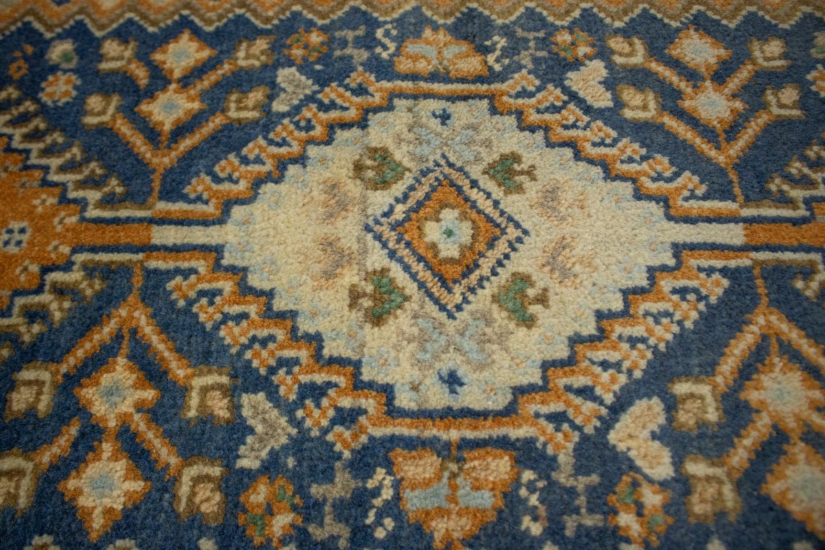 Blue & Orange Geometric 3X6 Indo-Yalameh Oriental Rug