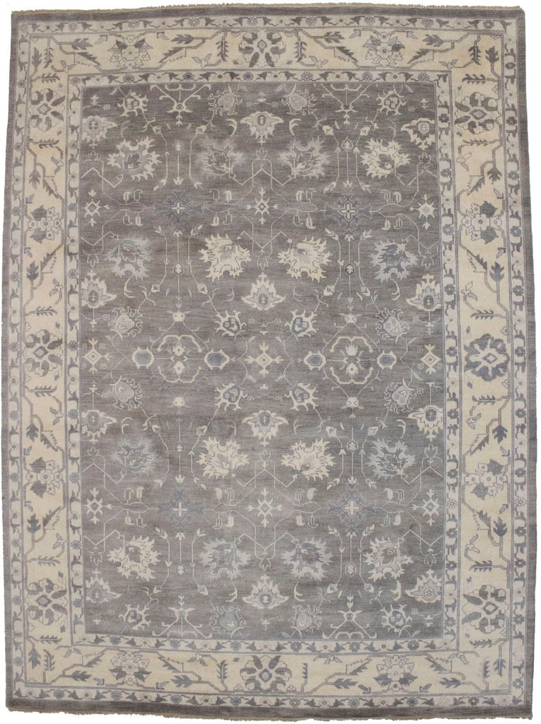 Brownish Grey Floral 10X14 Oushak Oriental Rug