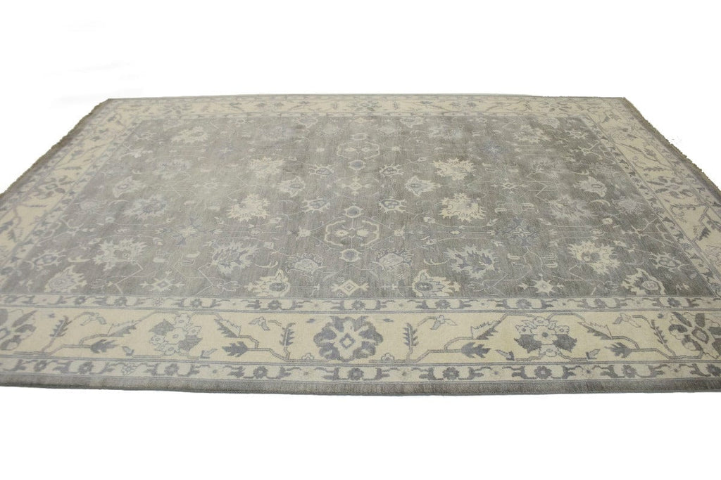 Brownish Grey Floral 10X14 Oushak Oriental Rug