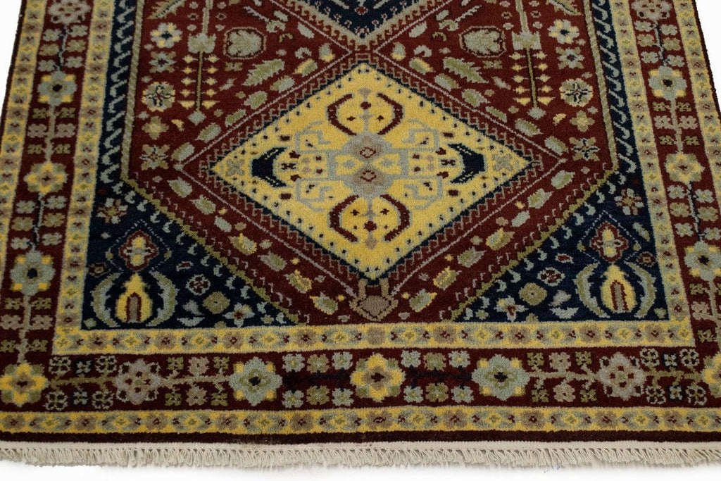 Maroon Red Geometric 5X8 Kazak Oriental Rug